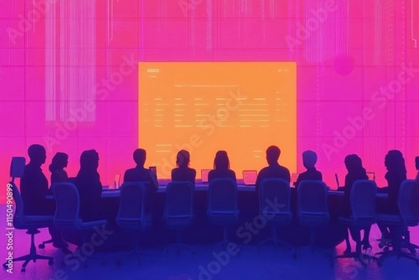 Obraz Engaging Avatars in a Virtual Meeting Space Illustrated in Cartoon Style with Playful and Vibrant Tones Creating an Interactive Digital Experience
