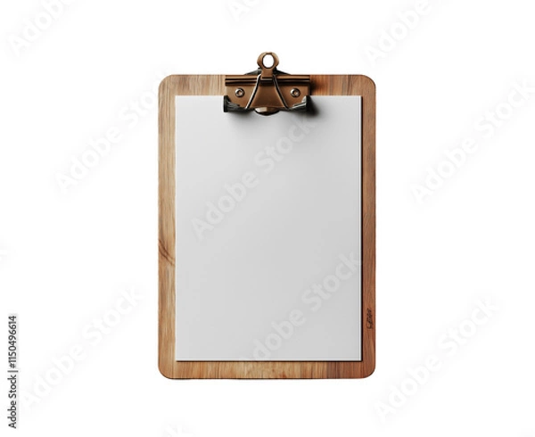 Fototapeta Blank white sheet of paper on a wooden clipboard transparent