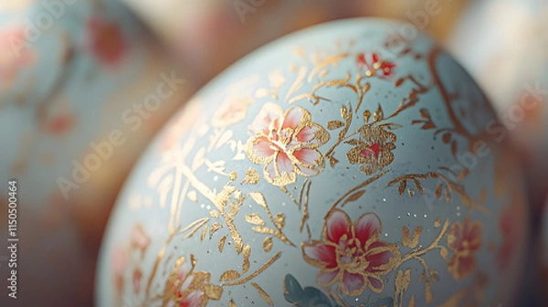 Fototapeta A close-up of intricately decorated Easter eggs with floral and geometric patterns.