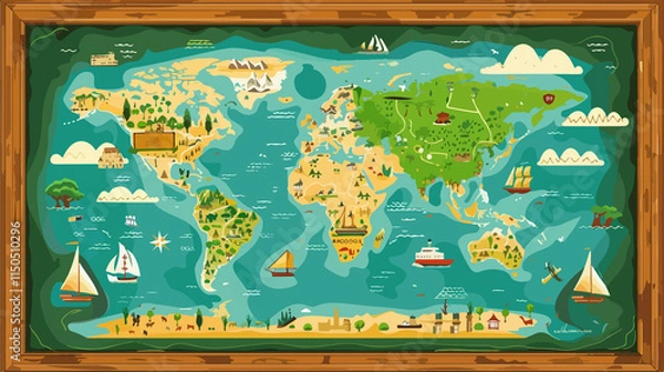 Obraz Simple Cartoon Style World Map Flat Vector Illustration