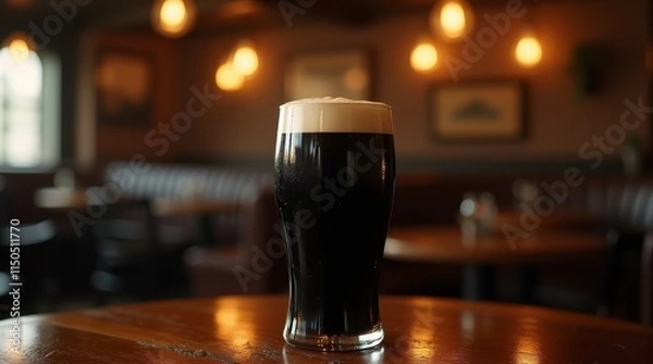Obraz Creamy Guinness Stout in Rustic Pub Setting