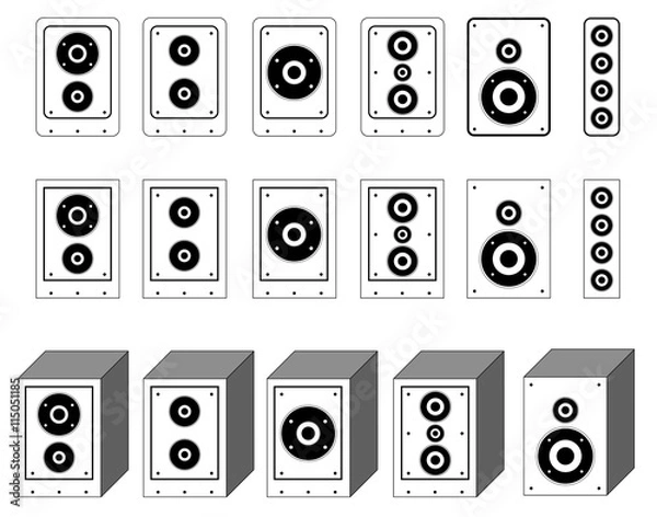 Fototapeta collection of audio speaker vector. surround system symbol. loudspeaker icons. outlines Woofer.