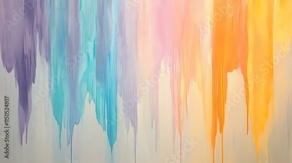 Fototapeta Radiant gradients of aquamarine and lilac flow into dynamic streaks of orange and yellow over a neutral gray canvas