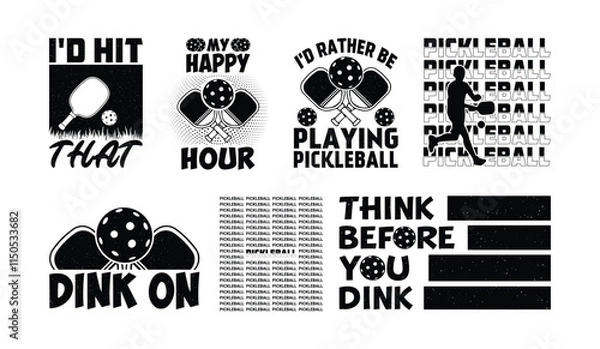 Obraz Pickleball T shirt Design Bundle, Pickleball typography T shirt design Collection, Pickleball vector T shirt design,