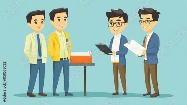 Fototapeta Discussion Between Factory Inspector and Businessman on Hazardous Control Checklist