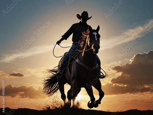 Fototapeta cowboy riding horse