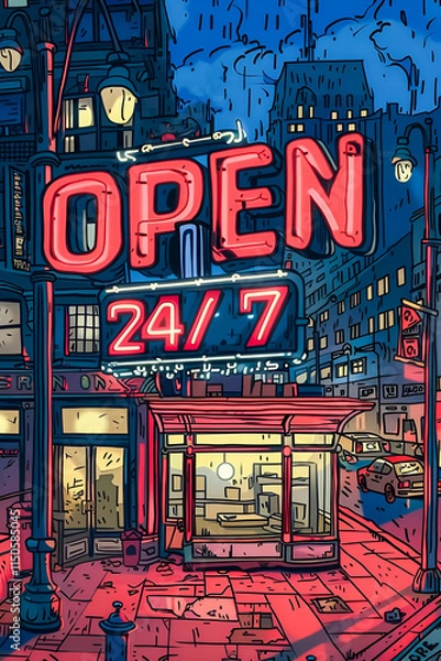 Obraz Text Open 24/7 on solid background