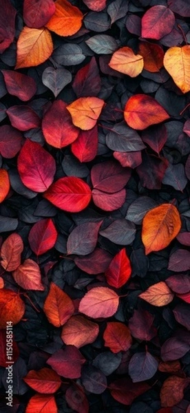 Obraz Autumn Foliage in Vibrant Shades of Red, Orange, and Purple Covering a Textured Ground During the Fall Season Adds Natural Beauty to the Environment