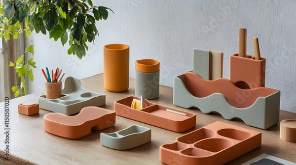 Obraz A unique desk organizer with modular puzzle-piece compartments.