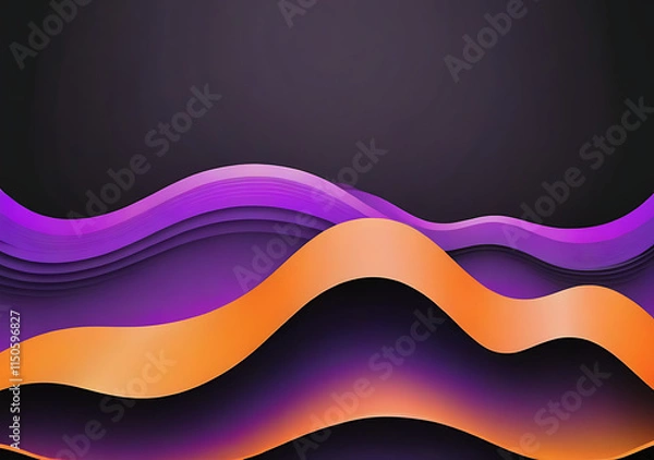 Obraz Vibrant Orange Purple Colors Create A Beautiful Gradient Wave Effect On A Black Background With Grainy Texture And Empty Copy Space.