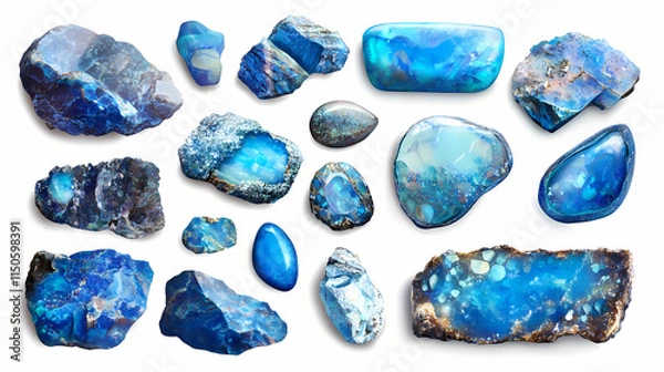 Fototapeta Shimmering blue gemstones arranged artistically, reflecting light with clarity and elegance, perfect for creative design projects. Opal. Illustration
