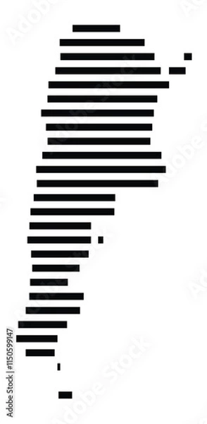 Fototapeta Abstract map of Argentina showing the country with horizontal black lines