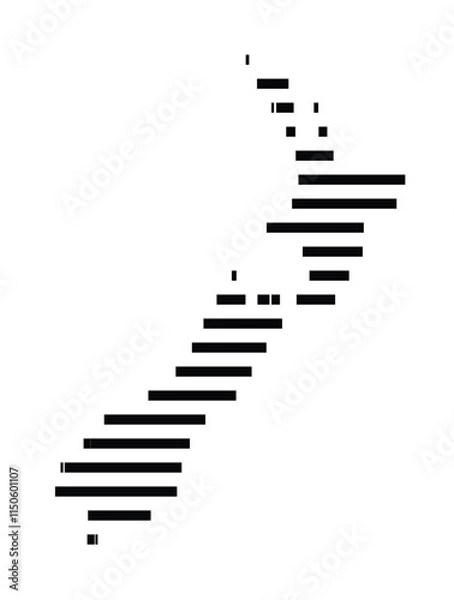 Fototapeta Abstract map of New Zealand showing the country with horizontal black lines