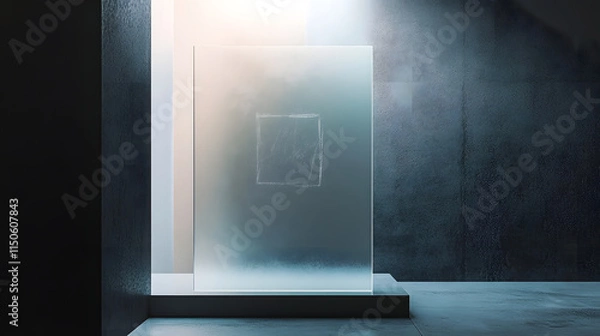Obraz A minimalist partition with a glowing hand-drawn symbol etched into frosted acrylic.