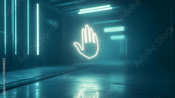 Obraz A minimalist space with a glowing hand-drawn symbol hovering mid-air.