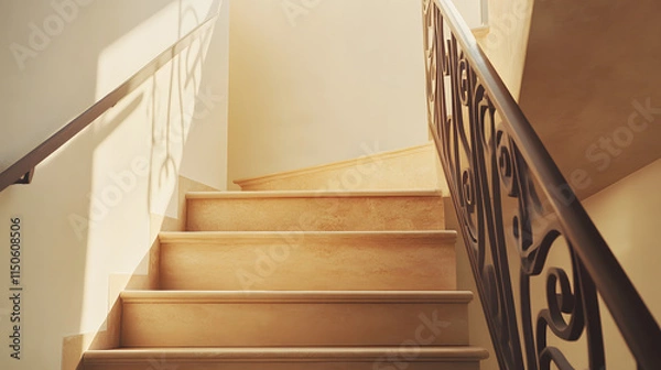 Obraz A minimalist staircase with a hand-drawn symbol delicately engraved on the railing.