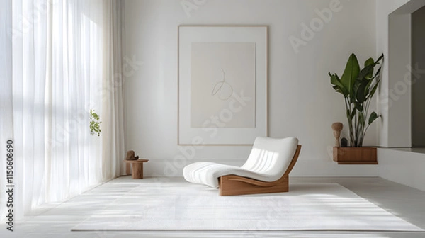 Fototapeta A minimalist studio with a hand-drawn symbol centered on a large white canvas.