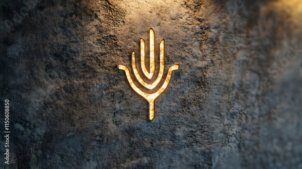 Obraz A minimalist wall with a hand-drawn symbol outlined in gold.