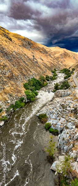 Fototapeta Kern River Remington Hot Springs and Lake Isabella area Kern County and Sierras Central California by drone after Hurricane Hilary August 2023