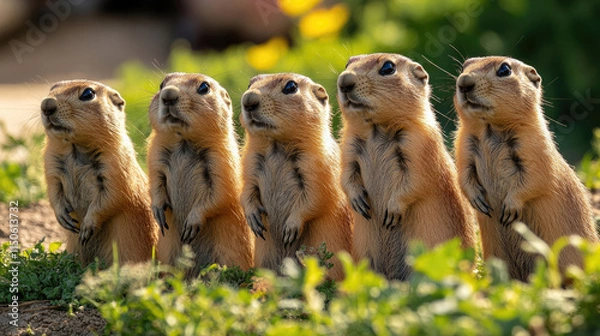 Obraz Five Prairie Dogs Standing in a Row