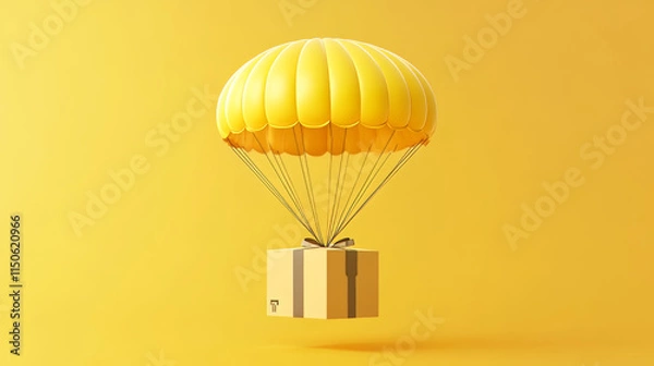 Fototapeta Fast order delivery icon of cardboard parcels on flying parachute. Realistic 3d vector illustration of balloon with carton package for post shipping service. Mail and shipment of ecommerce pack.