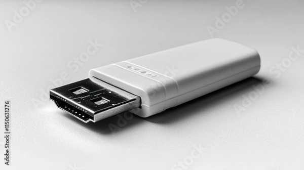 Obraz White rectangular HDMI adapter, angled on a white surface.