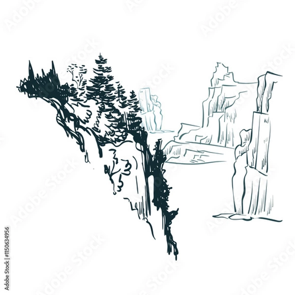 Obraz landscape cliff bay sea nature japanese chinese vector design background elements