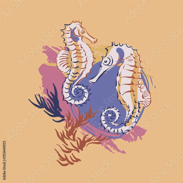 Fototapeta sea​​horse japanese chinese vector design background elements