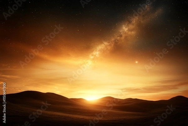 Fototapeta Majestic sunset over rolling dunes creates a stunning view of the galaxy above at twilight