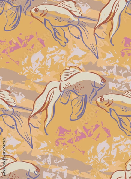 Obraz gold fish carp  japanese chinese vector design seamless pattern