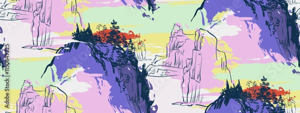 Obraz landscape cliff bay sea nature 
 japanese chinese vector design seamless pattern