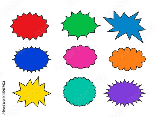 Obraz Colorful Abstract Geometric Frames set. Empty Comic speech Bubble. Sticker Label Tag Elements. Simple retro icon. Funny star explosion effect