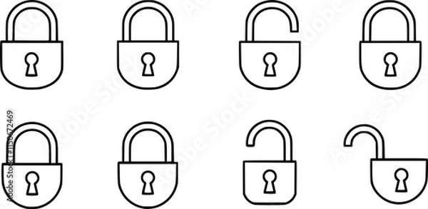 Obraz Lock icon. locked and unlocked black outline icon set for app, ui, ux and website. vector illustration on transparent background.