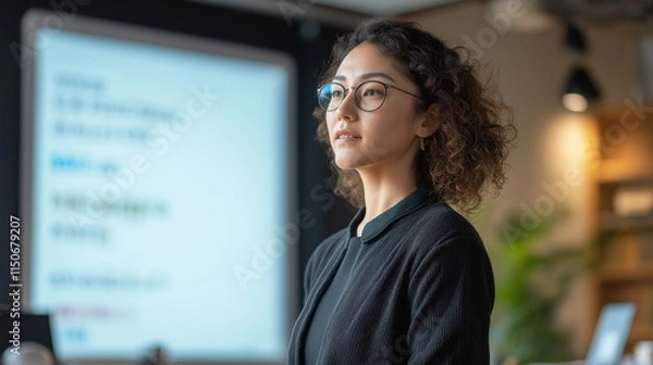 Fototapeta 女性のプレゼンテーターのウエストショットの画像