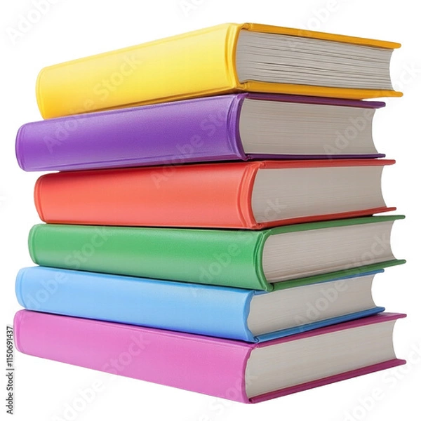 Fototapeta A stack of colorful hardcover books with simple designs and clean spines, isolated on transparent background