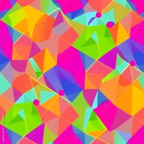 Fototapeta Vibrant Geometric Abstract Pattern: A seamless, dazzling array of bright, multifaceted shapes in a kaleidoscope of neon colors. Perfect for modern designs, backgrounds, and textiles. 