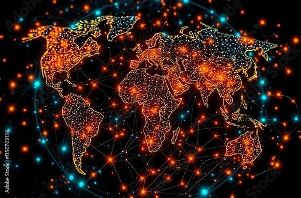 Obraz Glowing Earth Network - Global Quantum Internet Traffic & Climate Impact