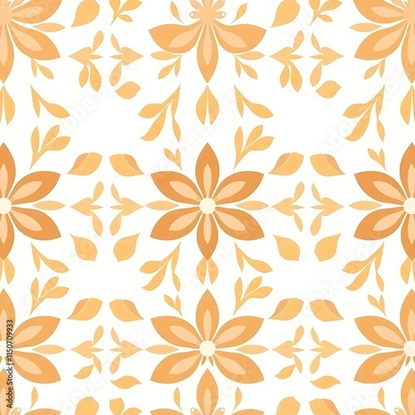 Fototapeta Golden Floral Seamless Pattern: A delicate and intricate design featuring a repeating pattern of stylized orange flowers and leaves.