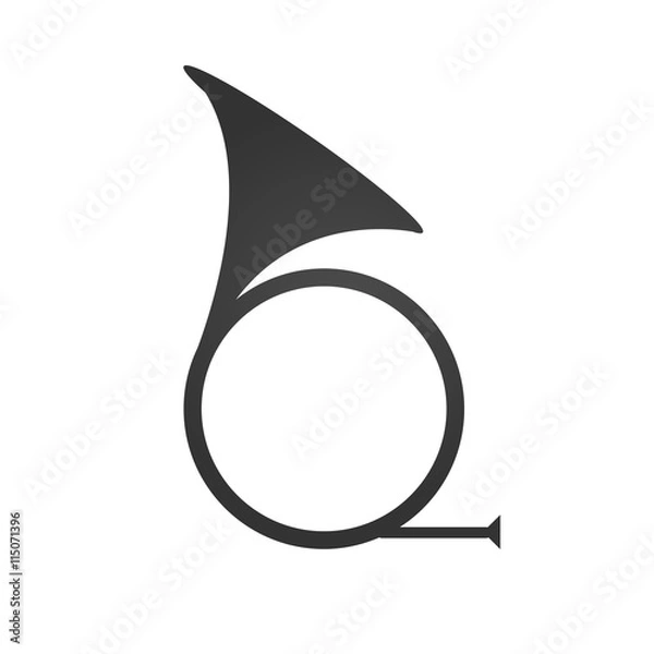 Obraz Hunting horn icon. Simple flat logo of horn on white background. Signal symbol. Vector illustration.