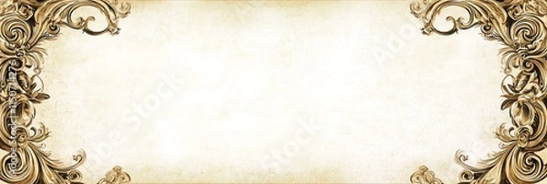 Fototapeta Elegant vintage frame with intricate golden floral design on a textured beige background.