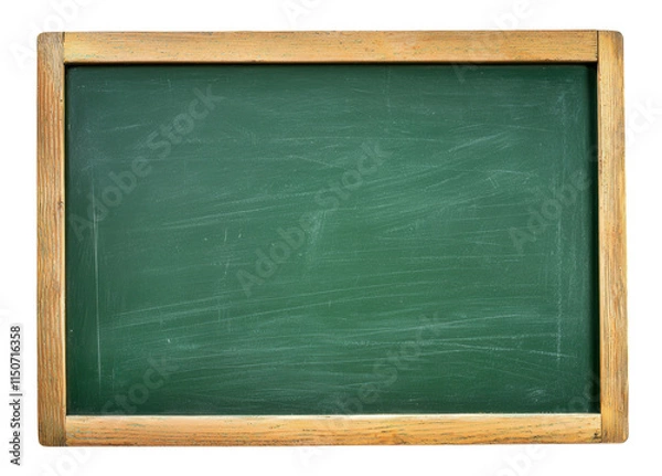 Fototapeta An empty green chalkboard with a wooden frame, isolated on transparent background. Perfect for educational design themes