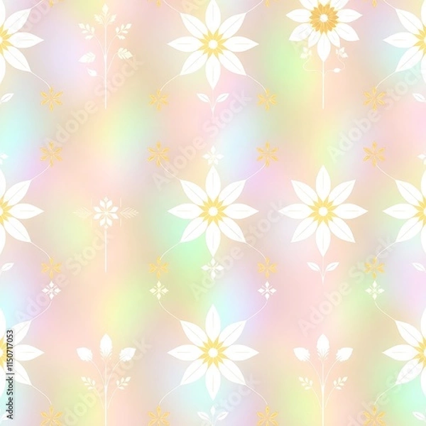Fototapeta Pastel Dreams: A delicate floral pattern blooms on a soft, iridescent background, offering a gentle and whimsical design for any project.