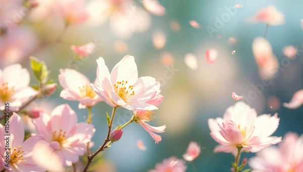 Obraz Blooming Cherry Blossoms with Falling Petals in Springtime
