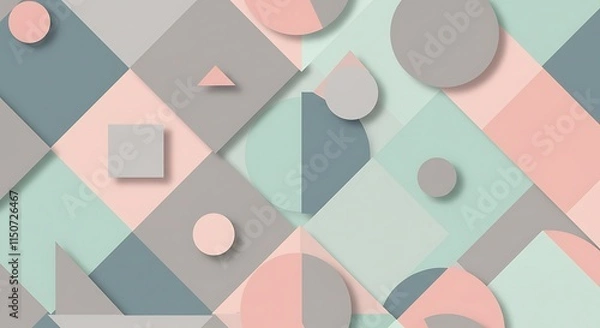 Fototapeta Pastel geometric shapes.  Abstract circles, triangles, squares. Paper cut flat design.