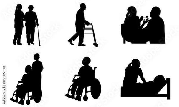 Obraz 介護・福祉を描いたシルエットのセット