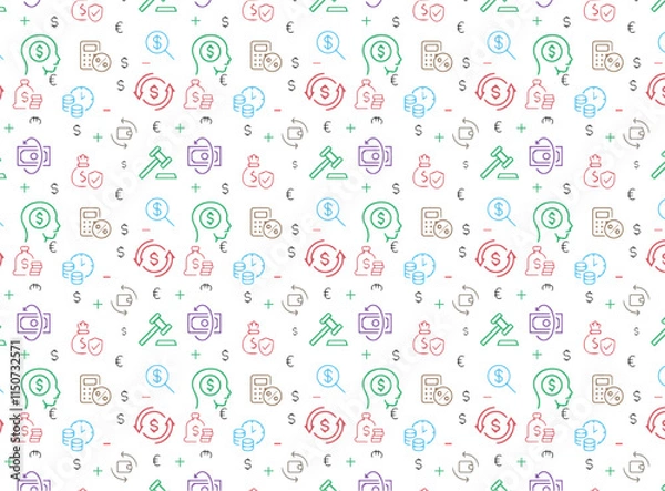 Fototapeta  Money seamless pattern. Vector background included line icons as piggy bank, wallet, credit card, coin, banknote, bag, cash, finance, receipt outline pictogram for banking.