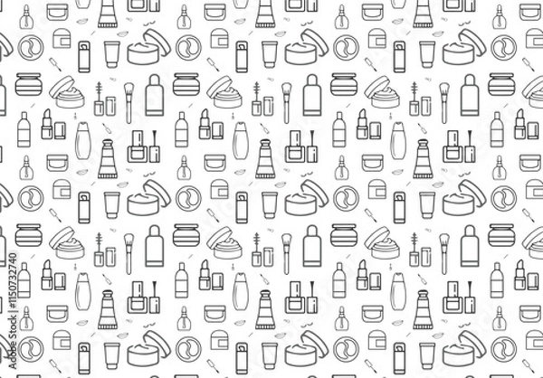 Fototapeta  Beauty and Cosmetics Seamless Pattern and Background with Line Icons