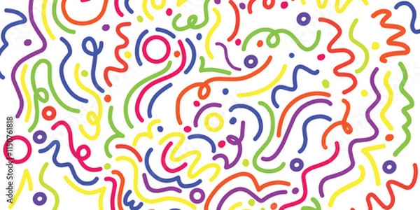 Fototapeta  line doodle seamless pattern. Creative abstract squiggle style drawing background for children or trendy design with basic shapes. Simple childish scribble wallpaper print