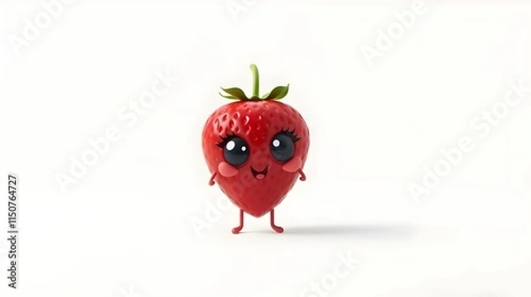 Fototapeta playful strawberry mascot with vibrant colors ideal for web and app design, cartoon strawberry on white background