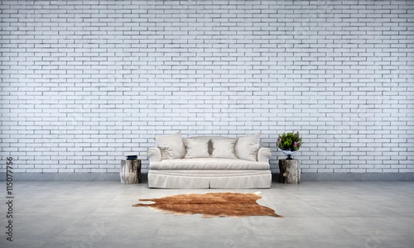 Fototapeta white brick living room